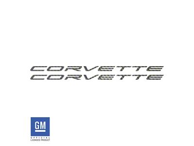 CA Corvette Script Side Skirt Vinyl Decals; Black Carbon Fiber (20-25 Corvette C8)