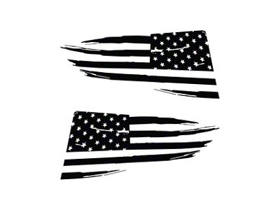 CA Distressed USA Flag Quarter Window Decal; Gloss Black (14-19 Corvette C7 Coupe)