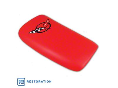 CA Embroidered Leather Console Lid; Torch Red with Black Logo (00-04 Corvette C5)