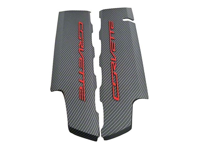 CA Hydro Carbon Fiber Fuel Rail Covers with Torch Red Letters; OEM Textured Matte Clear Finish (14-19 Corvette C7 Grand Sport, Stingray)