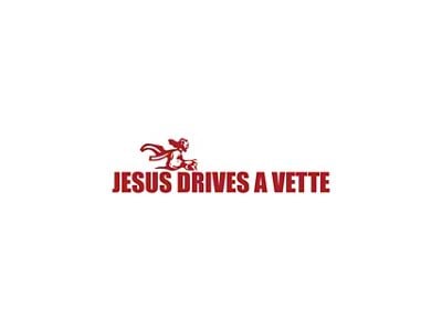 CA Jesus Drives a Vette Decal; Gloss Red (Universal; Some Adaptation May Be Required)