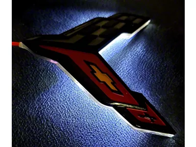 LED Front Stock Emblem with Red Lighting Effects; Carbon Flash (20-25 Corvette C8)