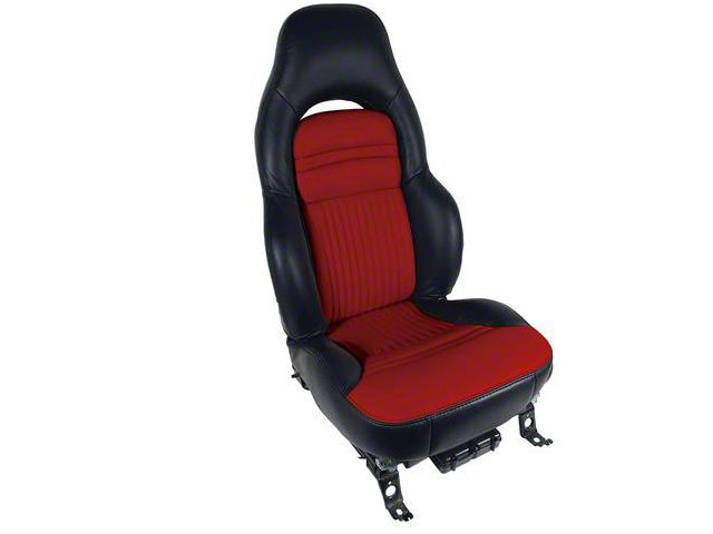 CA OE Spec Leather Sport Seat Upholstery with Corvette Script Logo; Black (97-04 Corvette C5)