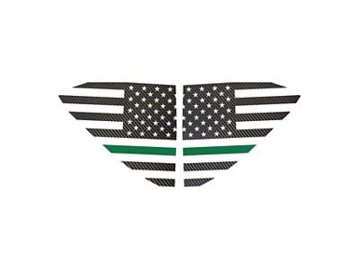 Standard US Flag Window Decals; Black Carbon Fiber with Green Stripe (20-25 Corvette C8)