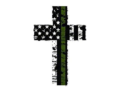 Tattered US Flag Cross Decal; Military Thin Green Line (Universal; Some Adaptation May Be Required)