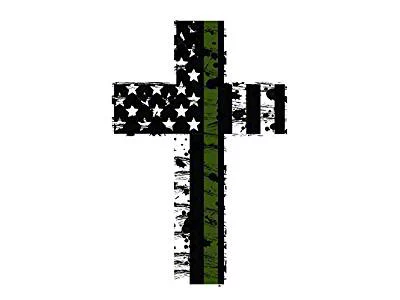 CA Tattered US Flag Cross Decal; Police Officers Thin Blue Line (Universal; Some Adaptation May Be Required)