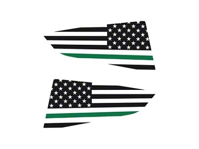 CA USA Flag Quarter Window Decal; Gloss Black with Green Stripe (14-19 Corvette C7 Coupe)