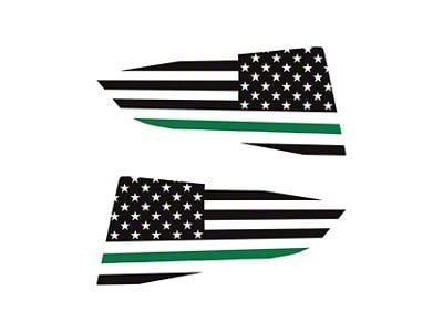 CA USA Flag Quarter Window Decal; Matte Black with Green Stripe (14-19 Corvette C7 Coupe)