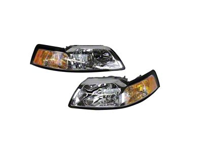 Headlights; Chrome Housing; Clear Lens (99-04 Mustang)