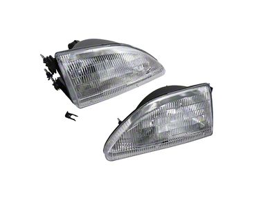 Headlights; Chrome Housong; Clear Lens (94-98 Mustang)