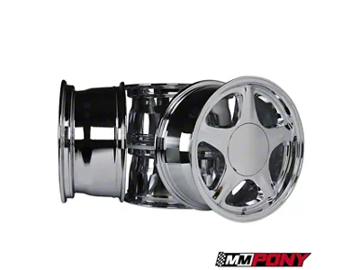 Pony Mirror Chrome 4-Wheel Kit; 17x8; 19mm Offset (79-93 Mustang w/ 5-Lug Conversion)