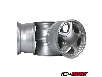 Pony Silver Metallic 4-Wheel Kit; 17x8; 19mm Offset (79-93 Mustang, Excluding Cobra)