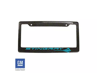 CA License Plate Frame with Rapid Blue Stingray Script and Logo; Carbon Fiber (Universal; Some Adaptation May Be Required)