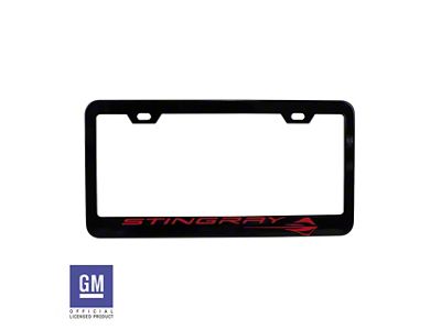 License Plate Frame with Red Stingray Script and Logo; Matte Black (Universal; Some Adaptation May Be Required)