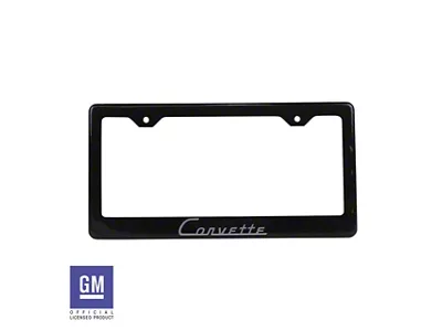 License Plate Frame with Silver Corvette Script; Carbon Fiber (Universal; Some Adaptation May Be Required)