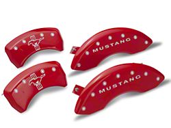 MGP Brake Caliper Covers with Pony Tri-Bar Logo; Red; Front and Rear (05-09 Mustang GT, V6)