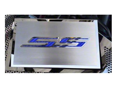 Brushed Fuse Box Cover with SS Top Plate; Blue Carbon Fiber (16-24 Camaro SS)
