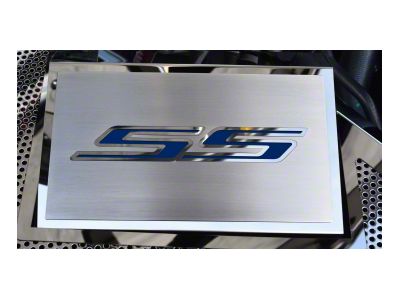 Brushed Fuse Box Cover with SS Top Plate; Dark Blue Solid (16-24 Camaro SS)