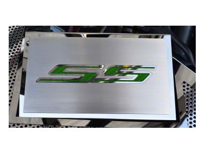 Brushed Fuse Box Cover with SS Top Plate; Green Carbon Fiber (16-24 Camaro SS)