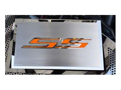 Brushed Fuse Box Cover with SS Top Plate; Orange Carbon Fiber (16-24 Camaro SS)
