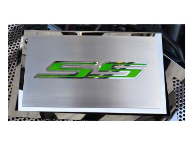 Brushed Fuse Box Cover with SS Top Plate; Synergy Green Solid (16-24 Camaro SS)