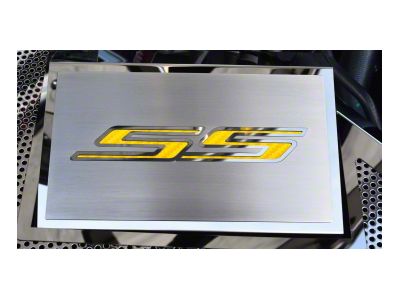 Brushed Fuse Box Cover with SS Top Plate; Yellow Carbon Fiber (16-24 Camaro SS)