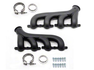 Cast Iron Exhaust Manifolds with V-Band Clamps; Ceramic Black (10-12 6.2L Camaro)