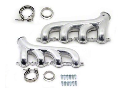 Cast Iron Exhaust Manifolds with V-Band Clamps; Ceramic Silver (10-12 6.2L Camaro)