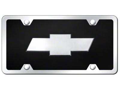 Chevrolet License Plate Frame; Chrome on Black (Universal; Some Adaptation May Be Required)
