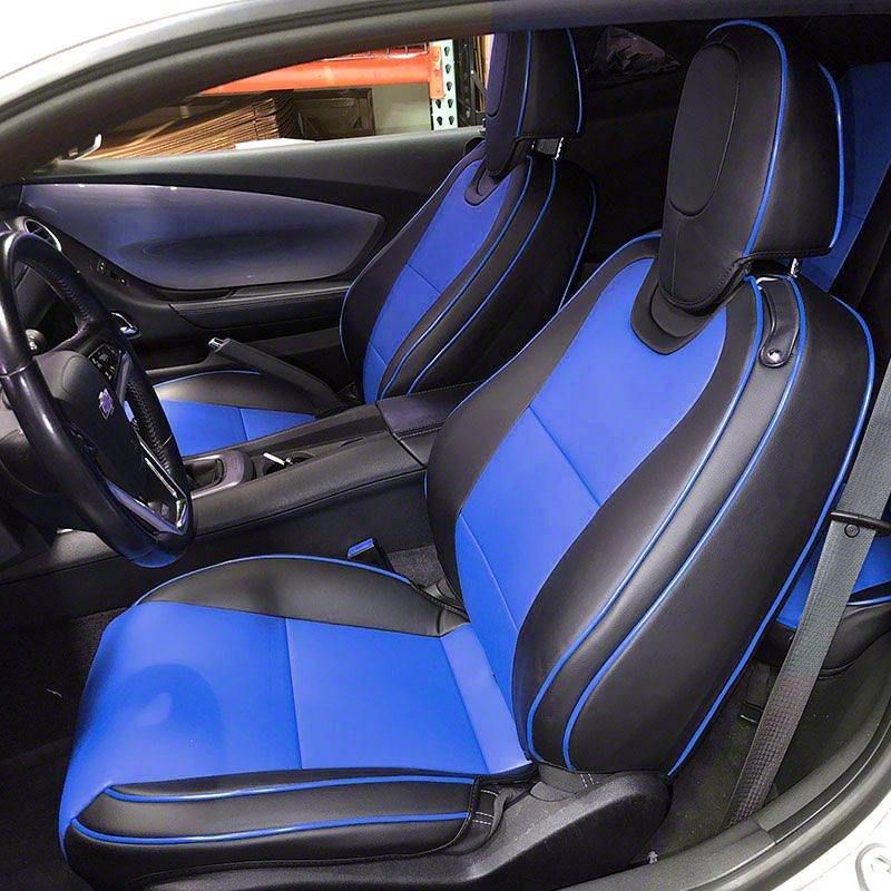 Camaro Custom Two-tone Artifical Leather Seat Covers; Black And Blue 