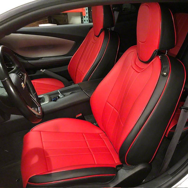 Camaro Custom Two-Tone Artifical Leather Seat Covers; Red and Black (10 ...