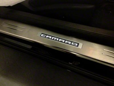 Door Sill Plates with Camaro Logo; Silver; Extreme Lighting Kit (10-24 Camaro)