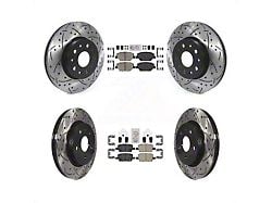 Drilled and Slotted Brake Rotor and Ceramic Pad Kit; Front and Rear (16-24 Camaro LS & LT w/ Single Piston Front Calipers)