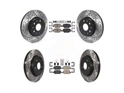 Drilled and Slotted Brake Rotor and Ceramic Pad Kit; Front and Rear (16-24 Camaro LS & LT w/ Single Piston Front Calipers)