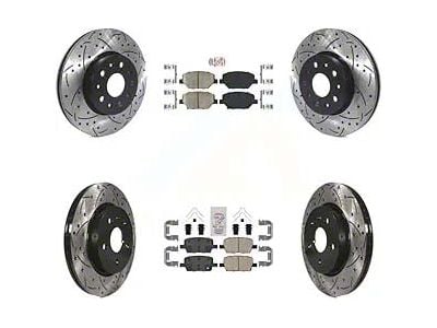 Drilled and Slotted Brake Rotor and Ceramic Pad Kit; Front and Rear (16-24 Camaro LS & LT w/ Single Piston Front Calipers)