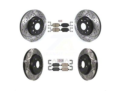 Drilled and Slotted Brake Rotor and Ceramic Pad Kit; Front and Rear (16-24 Camaro LS & LT w/ Single Piston Front Calipers)