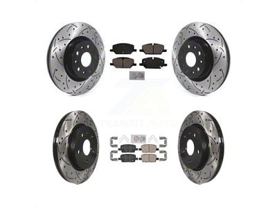 Drilled and Slotted Brake Rotor and Ceramic Pad Kit; Front and Rear (22-24 2.0L Camaro LT w/ 4-Piston Front Calipers)