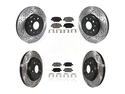 Drilled and Slotted Brake Rotor and Ceramic Pad Kit; Front and Rear (16-24 Camaro LS & LT w/ Single Piston Front Calipers)