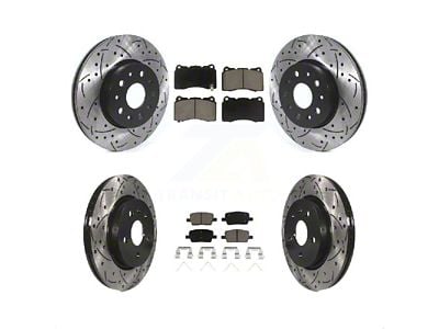 Drilled and Slotted Brake Rotor and Ceramic Pad Kit; Front and Rear (16-24 Camaro LS & LT w/ 4-Piston Front Calipers; 20-24 Camaro LT1)