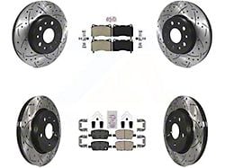 Drilled and Slotted Brake Rotor and Semi-Metallic and Ceramic Pad Kit; Front and Rear (16-24 Camaro LS & LT w/ 4-Piston Front Calipers; 20-24 Camaro LT1)