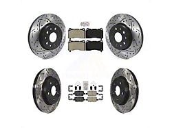 Drilled and Slotted Brake Rotor and Semi-Metallic and Ceramic Pad Kit; Front and Rear (16-24 Camaro LS & LT w/ 4-Piston Front Calipers; 20-24 Camaro LT1)