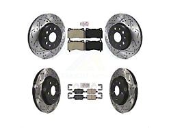 Drilled and Slotted Brake Rotor and Semi-Metallic and Ceramic Pad Kit; Front and Rear (16-24 Camaro LS & LT w/ 4-Piston Front Calipers; 20-24 Camaro LT1)