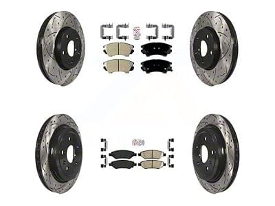 Drilled and Slotted Brake Rotor and Semi-Metallic Pad Kit; Front and Rear (10-15 Camaro LS, LT)