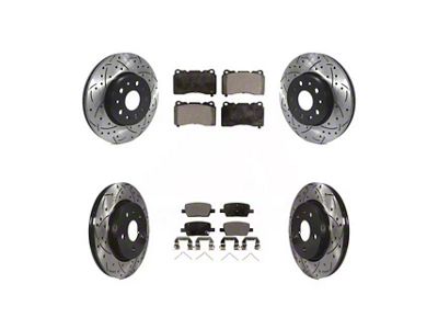 Drilled and Slotted Brake Rotor and Semi-Metallic Pad Kit; Front and Rear (16-24 Camaro LS & LT w/ 4-Piston Front Calipers; 20-24 Camaro LT1)