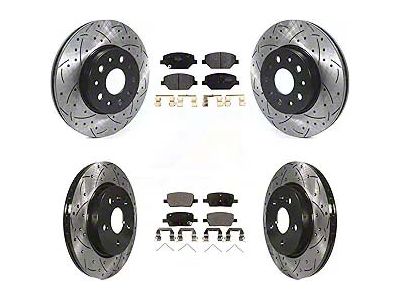 Drilled and Slotted Brake Rotor and Semi-Metallic Pad Kit; Front and Rear (16-24 Camaro LS & LT w/ Single Piston Front Calipers)