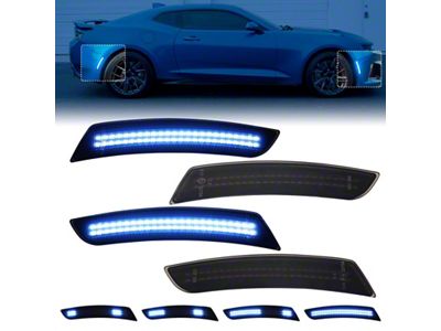 Dynamic LED Side Markers; Blue; Smoked (16-24 Camaro)