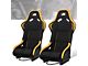 Fabric Racing Bucket Seats with Seat Sliders; Black/Yellow (Universal; Some Adaptation May Be Required)