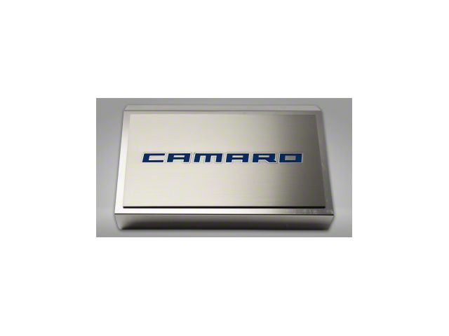 Fuse Box Cover with Brushed Camaro Top Plate; Dark Blue Solid (16-24 Camaro)