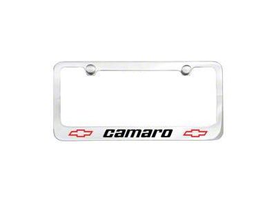 License Plate Frame with Camaro Logo; Chrome (Universal; Some Adaptation May Be Required)