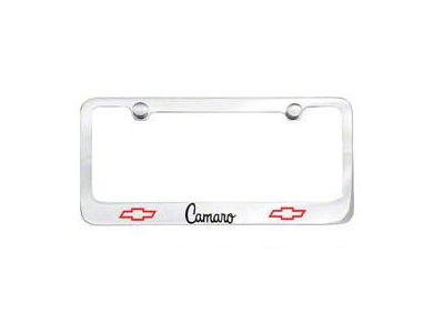 License Plate Frame with Script Camaro Logo; Chrome (Universal; Some Adaptation May Be Required)